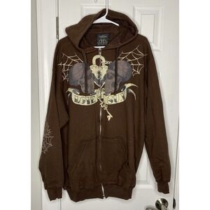Jordan Craig Men's Y2K Skull Pattern "love Sux" Hooded Sweatshirt Brown 3X *read
